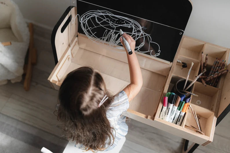 Adjustable multifunctional play, art and learning kids table