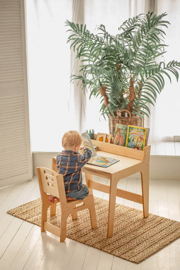 Preschool Learning Set Table with Bookshelf and chair