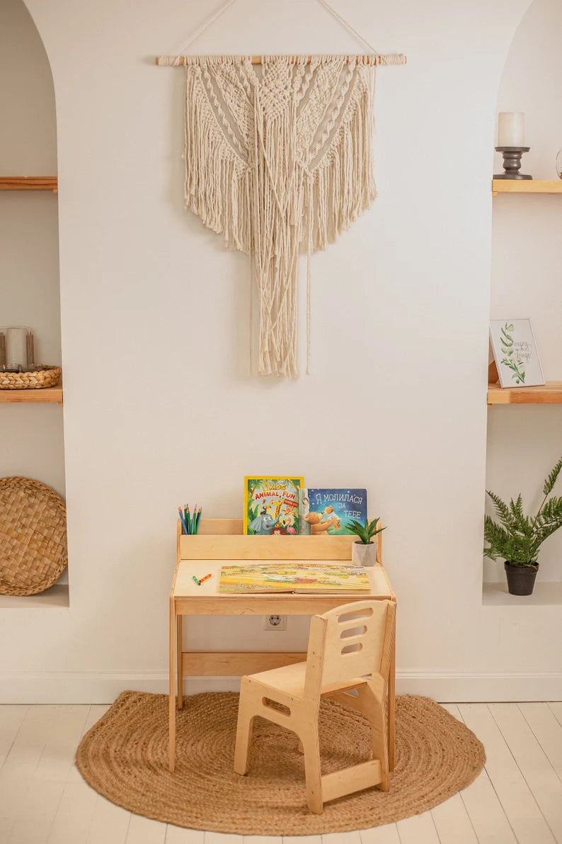 Preschool Learning Set Table with Bookshelf and chair