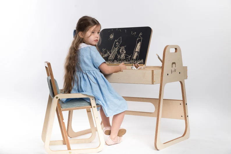 Adjustable multifunctional play, art and learning kids table