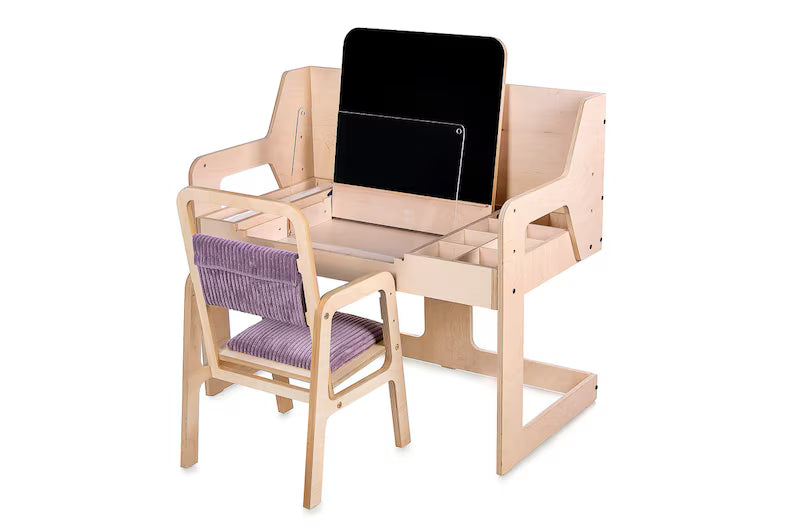 Adjustable Multisensory Art/ Learning Table/ Desk & Chair Set with Chalk Blackboard