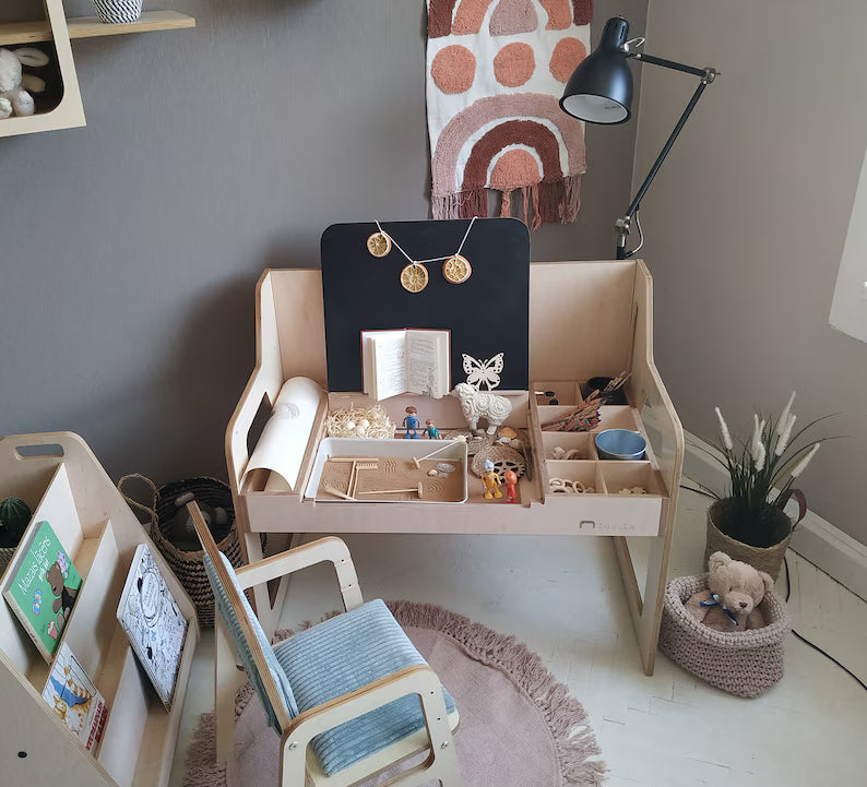 Adjustable Multisensory Art/ Learning Table/ Desk & Chair Set with Chalk Blackboard