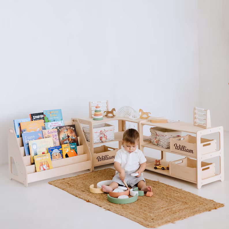 Montessori Bookshelf + Small Toy Shelf + Corner Toy Shelf, Wooden Shelf, Kids Bookcase, Toy Storage, Kids Furniture, Montessori Shelf
