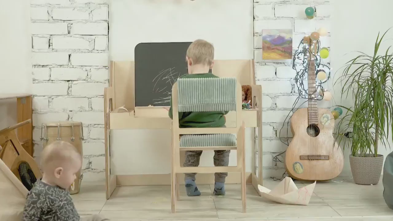 Adjustable Multisensory Art/ Learning Table/ Desk & Chair Set with Chalk Blackboard